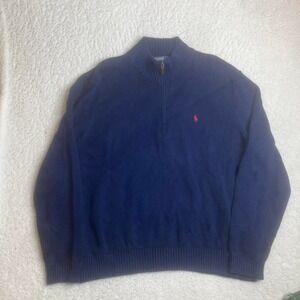 90s Polo Ralph Lauren men's blue exclusive of decoration quarter zip sweater xxl